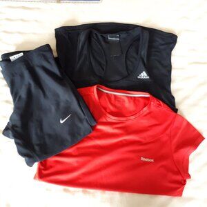Bundle 3 Workout Clothes Nike Adidas Reebok S/L Ladies Tops Capri Pants